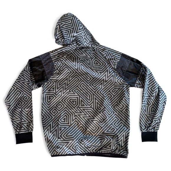 Puma Womens Full Zip Hooded Lightweight Geometric Print Jacket Black Gray Large - Picture 6 of 10
